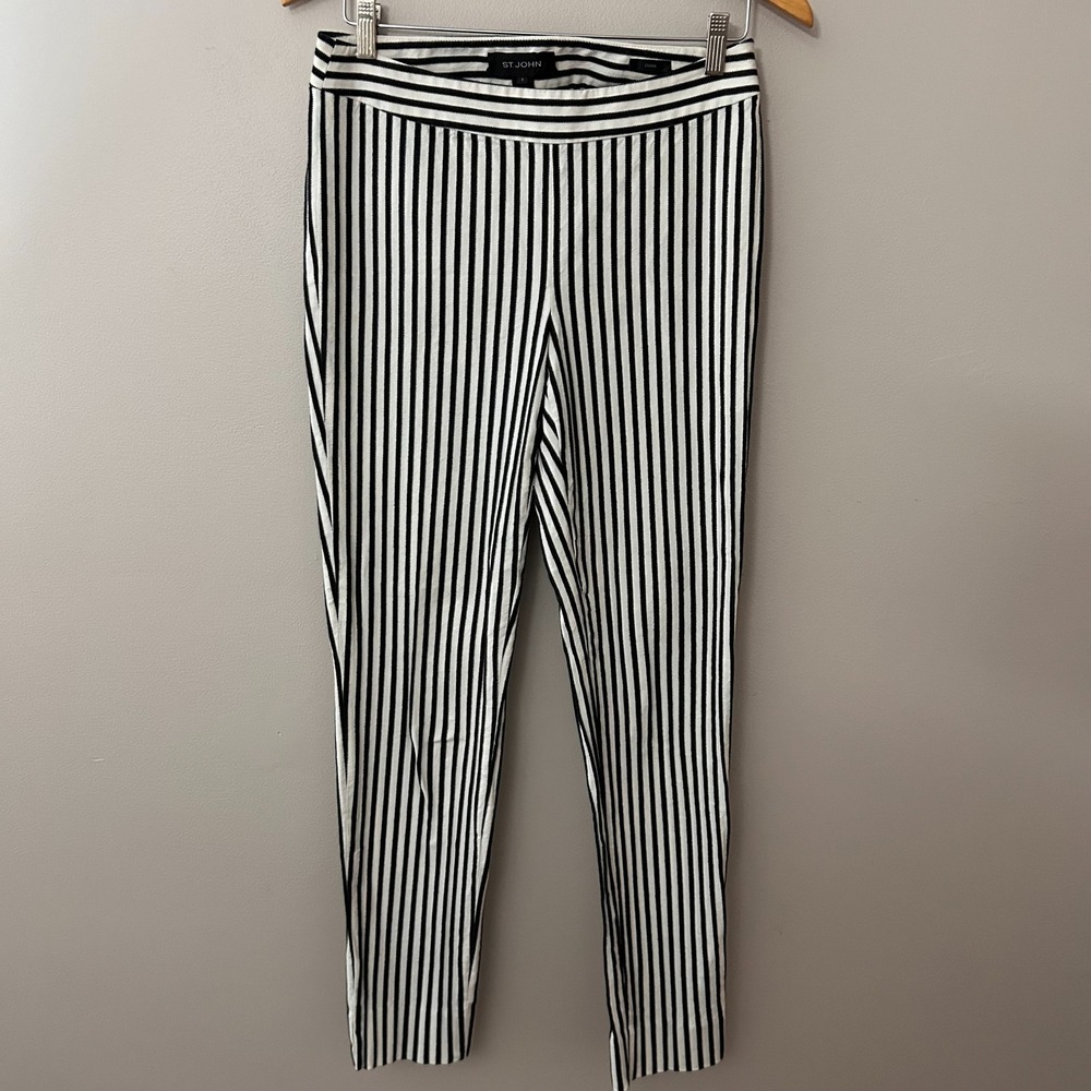 St. John Emma Women's 6 Black White Textured Striped Straight Leg Pants USA‎ - Picture 2 of 11